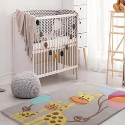 LITTLELOOMS Grey & Yellow Giraffee Printed Hand-Tufted Rectangular Woollen Carpet-image-51