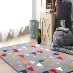 LITTLELOOMS Grey & Orange Hand-Tufted Reactangular Woollen Carpet-33