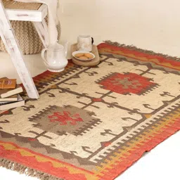 Peepul Tree Rust & Beige Ethnic Motifs Woollen Handmade Woollen Carpet-55