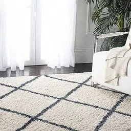 AaHo Decor Cream & Grey Anti-Skid Geometric Shaggy Woolen Floor Mat-picture-2
