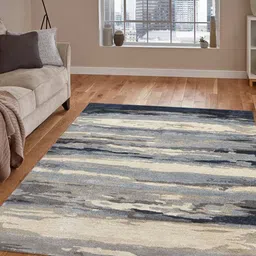 saraswatii global Blue & Grey Abstract Printed Rectangle Carpet image 1