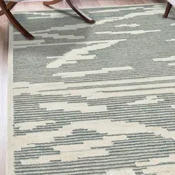 saraswatii global Grey & Beige Striped Printed Woolen Rectangle Carpet-57