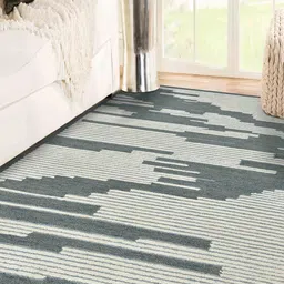 saraswatii global Blue & Beige Striped Printed Woolen Rectangle Carpet-56