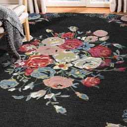 saraswatii global Black & Red Floral Printed Woolen Rectangle Carpet-11