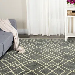 saraswatii global Grey & Beige Geometric Printed Woolen Rectangle Carpet image 1