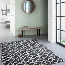 OBSESSIONS Blue & White Geometric Polypropylene Carpet-11