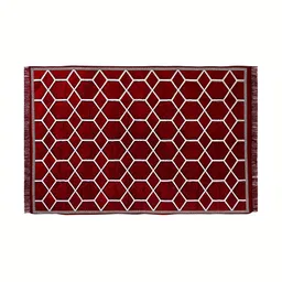 Sparrow world Red & White Geometric Printed Velvet Chennille Rectangular Carpet image 3