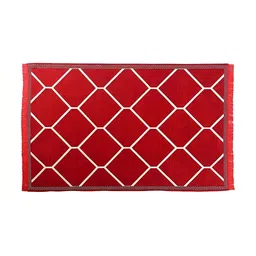 Sparrow world Red & White Geometric Printed Velvet Chennille Rectangular Carpet image 4
