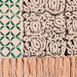 HANDICRAFT PALACE Beige & Green Geometric Hand Block Printed Cotton Carpet image 3