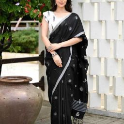 Embroidered Handloom Cotton Blend Saree-image-53