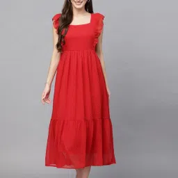 Women Fit and Flare Red Midi/Calf Length Dress-image-34