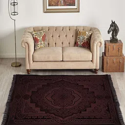 Kuber Industries Brown Embossed Floral Pattern Velvet Non Slip Rectangular Carpet-15