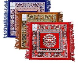 Kuber Industries Pack of 3 Rangoli Design Velvet Square Pooja Mats-27