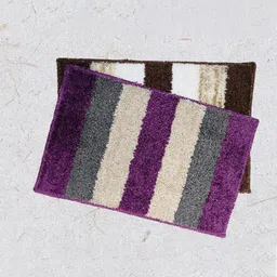 PEQURA Purple & Cream Striped 110 GSM 2 Pieces Microfibre Anti-Skid Bathroom Mat-image-49