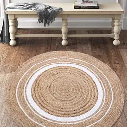 Kuber Industries White & Beige Braided Anti-Skid Jute Round Carpet-21