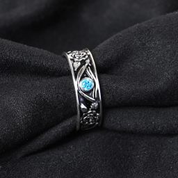 Oxidised Evil Eye Sterling Silver Cubic Zirconia Ring-image-31