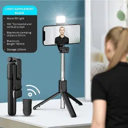 DHAN GRD R1s Bluetooth Selfie Stick with Shutter Remote, Flash Light for All Smartphones Monopod, Tripod Kit image 4