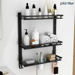 5in1 Multipurpose Bathroom Shelf with Soap Stand/Tumbler/Toothbrush Holder Stainless Steel Wall Shelf-image-44