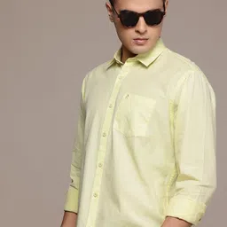 bs blue squad Men Slim Fit Solid Spread Collar Casual Shirt-picture-10