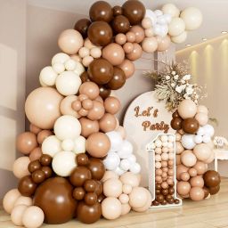 Solid Brown Beige White Balloons Garland Decoration Kit With Arch Pack Of 60 Balloon-17