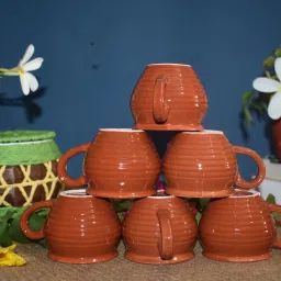 Pack of 6 Ceramic Cup Set Kullad Cups Pottery Chai Kulhad With Handle Cup Glass for tea/coffee Ceramic Tea Cups Tableware Tea Cups For Home Office | Tea Cups Set | Cup Set Tableware Kitchenware-4