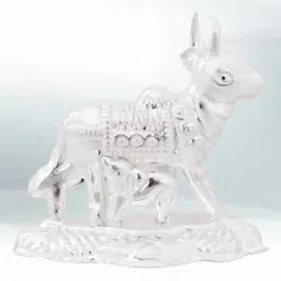 silver cow and calf idol for puja, kamdhenu cow for home and gifting purpose_I39 Decorative Showpiece - 4 cm-image-97