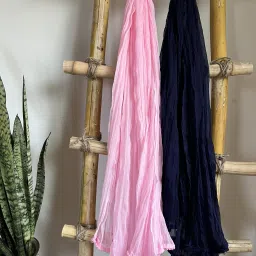 Chiffon Solid Dark Blue, Pink Women Dupatta-image-4