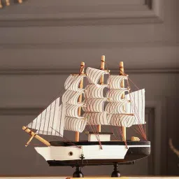 exim decor Wooden 7.5 inches Black and White with Pothole Sailing Ship Showpiece by Exim D cor-picture-44