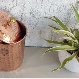 indianartvilla Copper Storage Container/Box/Utility Container IAV-CC-2-172 0.5 L Drum image 2