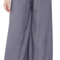 Women Loose Fit Grey Viscose Rayon Trousers-image-55