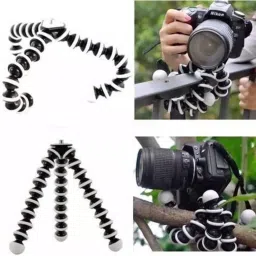SG Retails Hub Gorilla Tripod 10" - Fully Flexible Foldable Octopus Mini Tripod Stand (Big 10 Inch Height) for Mobile Camera , DSLR , Smartphone & Action Cameras | Twist It | Bend It | Tilt It | With Universal Mobile Monopod "Mount Adapter" Monopod (Black & White, Supports Up to 1.5) Tripod, Monopod image 3