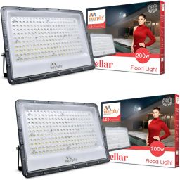Stellar 200W LED Flood Light | Ultra-Bright 6500K Cool White | IP66 Waterproof | High Lumen Outdoor Security Light for Factory, Sports Ground (Pack of 2) Flood Light Outdoor Lamp-image-57