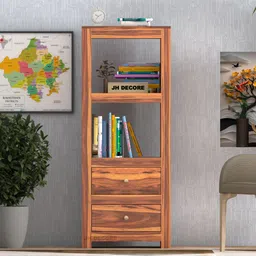 jh decore Solid Sheesham Wood Book Shelf With Drawer & Shelf For Study Room/ Library | Solid Wood Semi-Open Book Shelf-picture-14