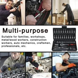 bolt 46pcs Professional 1/4'' tool kit Square Drive Metric Socket Set Socket Set image 5