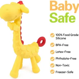 aerex Giraffe Shape Baby Teether | Soft Silicone Baby Teether for Infant & Babies Teether and Feeder image 3