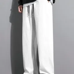 rajovati Men Loose Fit White Lycra Blend Trousers-picture-38