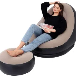 Inflatable Lounge Chair and Ottoman Set, Flocked Surface with PVC Base Inflatable Sofa/ Chair-picture-11