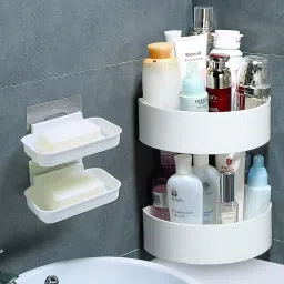 Bathroom Shelf/Bathroom Shelf and Rack/Caddy Basket/Bathroom Accessories 4 Pcs Plastic Wall Shelf-11