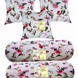 Combo Set Of 3 Cushion And 2 Microfibre Floral Bolster Pack of 5-image-79