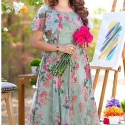 Georgette Stitched Flared/A-line Gown-image-39