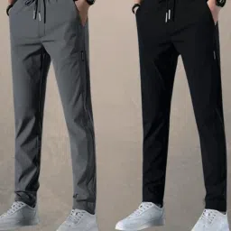 Pack of 2 Men Solid Black, Grey Track Pants-image-35