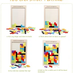 green way Travel Edition Tetris Tangram puzzles for Kids, Wood Intelligence Brain Games image 4
