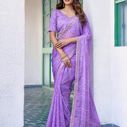 samah Printed, Embroidered, Embellished Bandhani Chiffon, Georgette Saree-picture-4