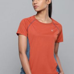 Women Colorblock Round Neck Polyester Blue, Orange T-Shirt-image-70
