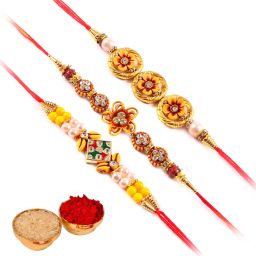 Designer MNV RAKHI PACK 3 Assorted Rakhi, Chawal Roli Pack Set-image-89