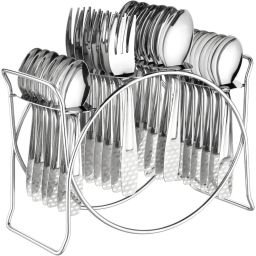 24 Pieces Cutlery Set with Hanging Stand Spoon and Fork with Steel Spoon Stand Disposable Stainless Steel Cutlery Set-10