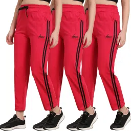 Pack of 3 Women Striped Red Track Pants-picture-23