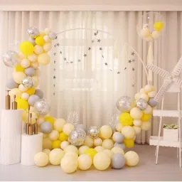 Solid 64 Pcs Pastel Yellow & HD Metallic Silver Balloon With Chrome & Confetti Balloon Garland Kit Decoration for Wedding Birthday Baby Shower Party Decorations Balloon Balloon Balloon-image-45