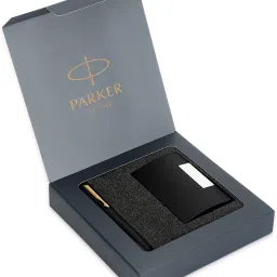 Vector Matte Black, Gold Trim Ball Pen With Card Holder Pen Gift Set-image-44