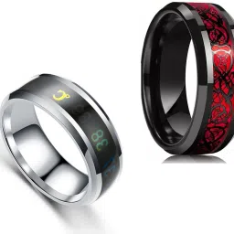 Combo Valentine Fashionable Stylish Trendy Look Temperature & Dragon Ring Stainless Steel Titanium Plated Ring-image-14